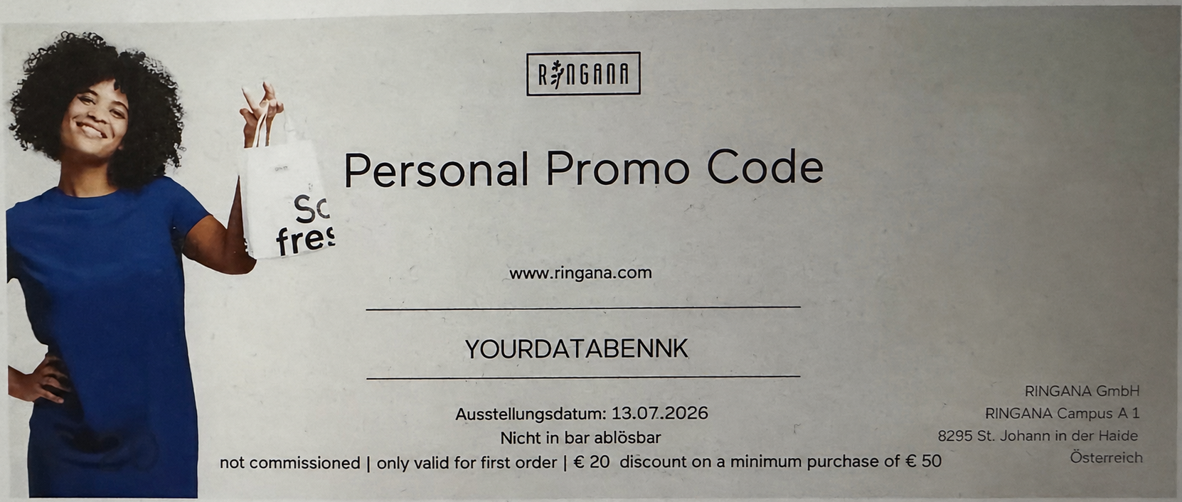 RINGANA Promo-Code YourDataBenNK mit 20 Euro Vorteil bei der ersten Bestellung ab 50 Euro Mindestbestellwert